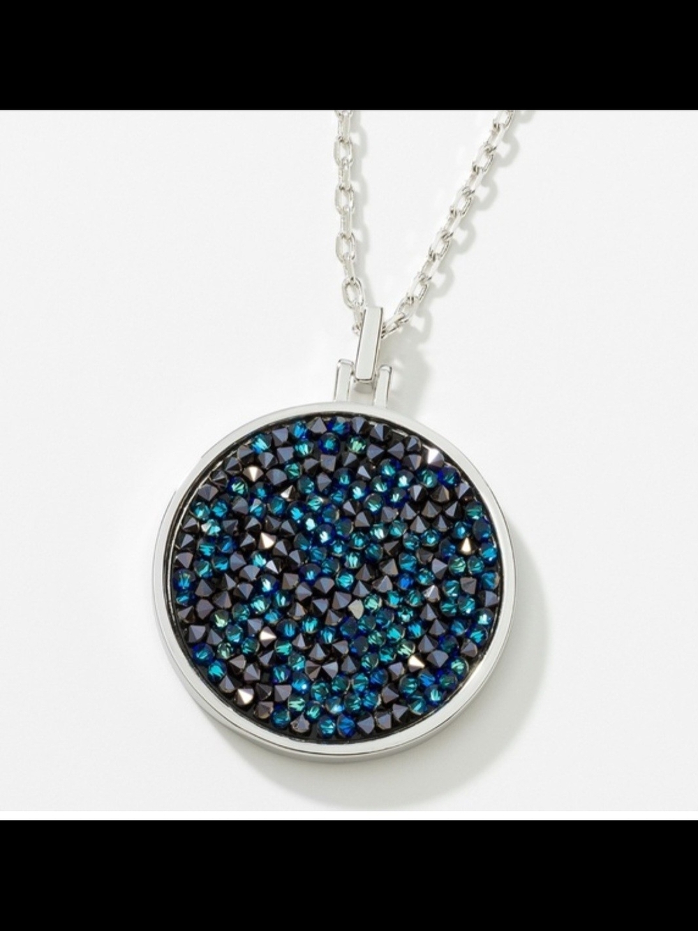 Touchstone Crystal Silver-Tone Round Pendant with Blue and Black Crystals